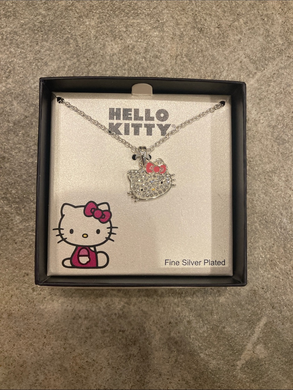 Hello Kitty Silver Necklace with Pink Bow and Crystal Accents